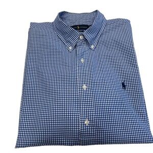 Ralph Lauren Custom-Fit Men’s Gingham Button Down Shirt Blue / White Sz 17.5